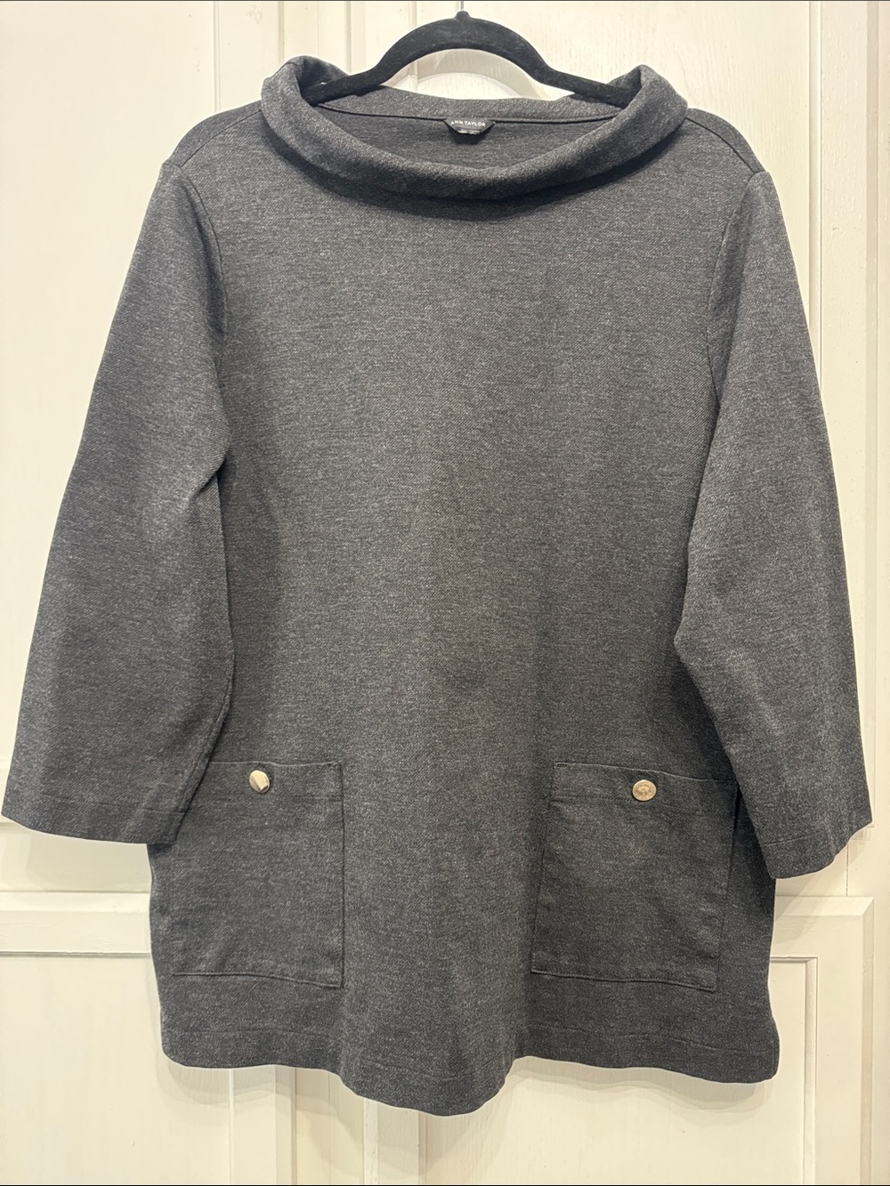 Ann Taylor Dark Charcoal Cowl Neck Tunic Sweater